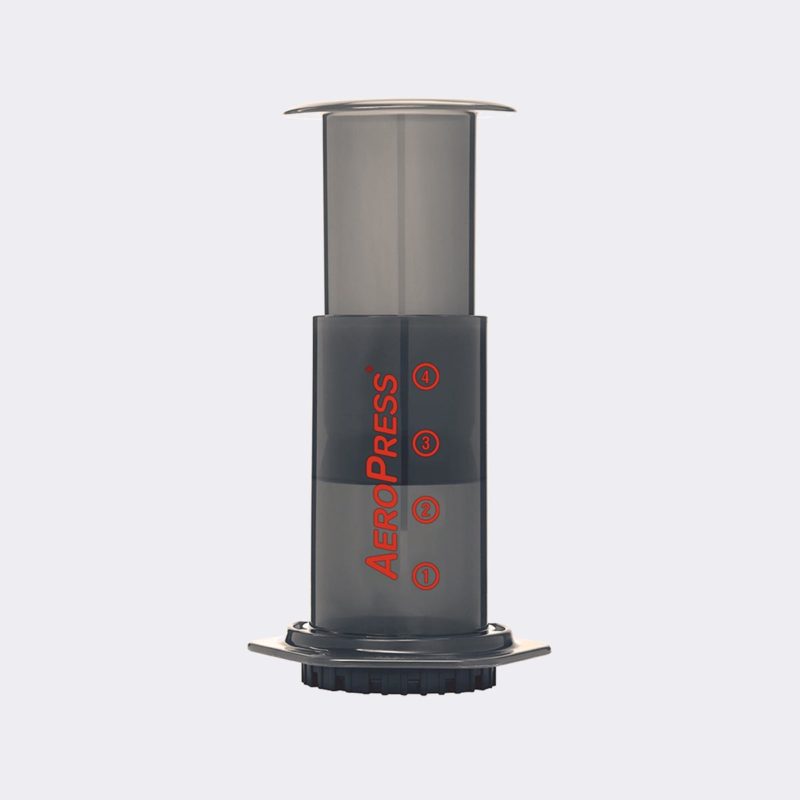 Aeropress coffee maker with plunger in the chamber